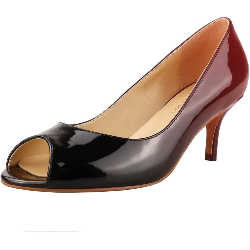 Elegant Black and Brown Peep-Toe Heels